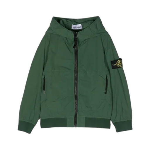 Stone Island Junior Logo Patch Zip-Up Hooded Jacket