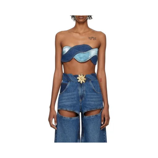 Denim Patchwork-Design Top