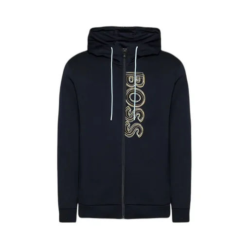 Logo Embroidered Zipper Hooded Casual Coat