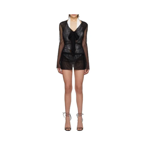 Sheer Front-Tie Mini Dress