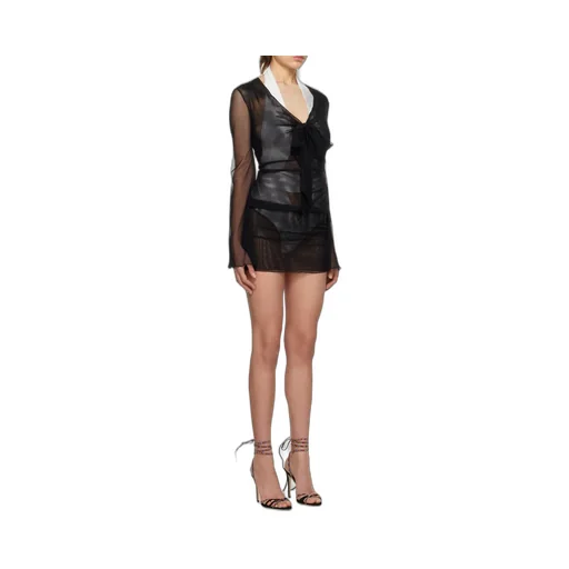 Sheer Front-Tie Mini Dress