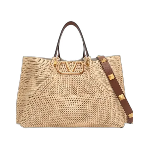 Valentino Garavani Summer Vlogo Plaque Woven Tote Bag