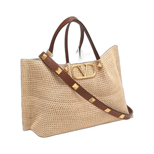 Valentino Garavani Summer Vlogo Plaque Woven Tote Bag