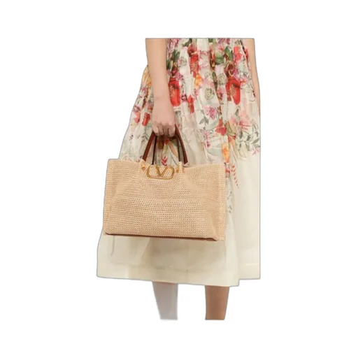 Valentino Garavani Summer Vlogo Plaque Woven Tote Bag