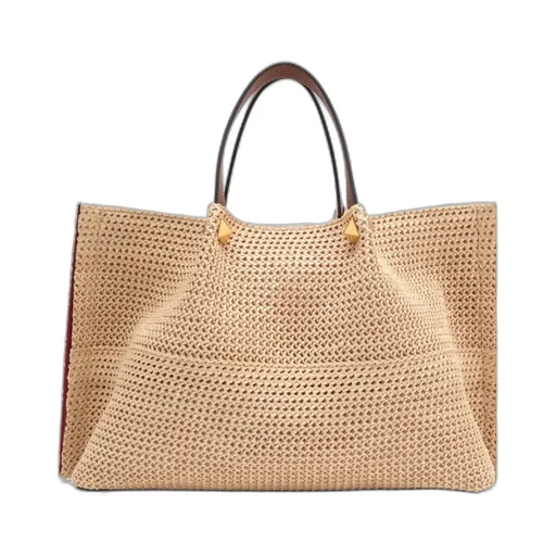 Valentino Garavani Summer Vlogo Plaque Woven Tote Bag