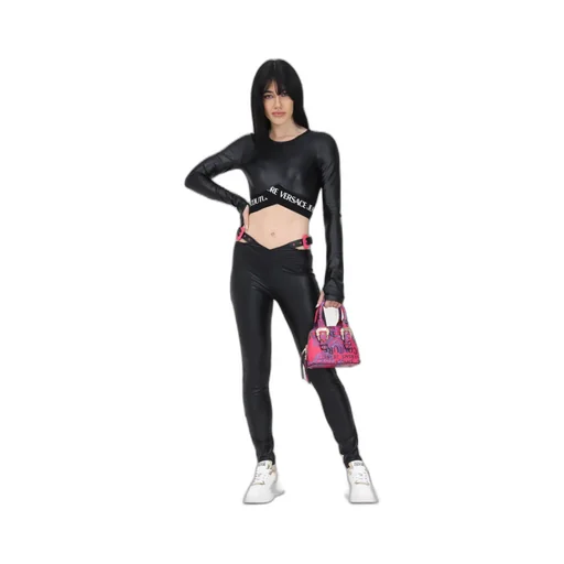Polished-Finish Buckle-Detail Leggings