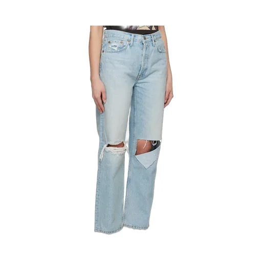 Ripped-Detail Straight-Leg Jeans