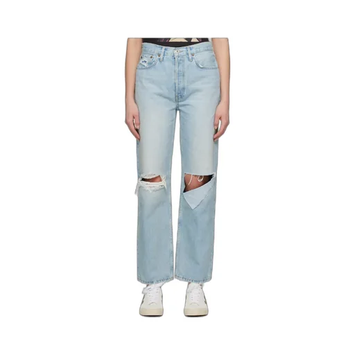 Ripped-Detail Straight-Leg Jeans