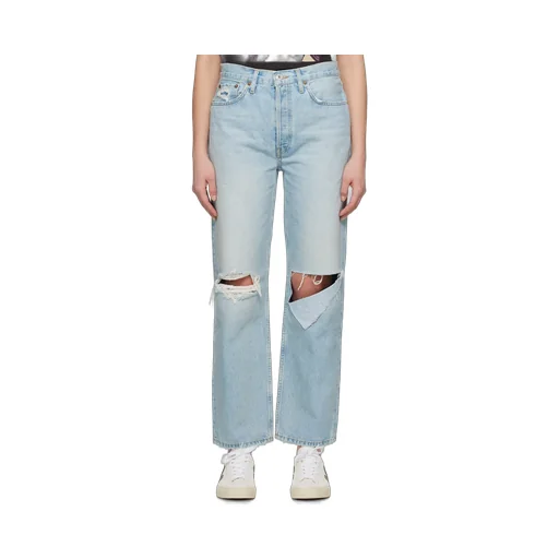 Ripped-Detail Straight-Leg Jeans