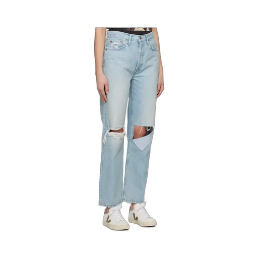 Ripped-Detail Straight-Leg Jeans