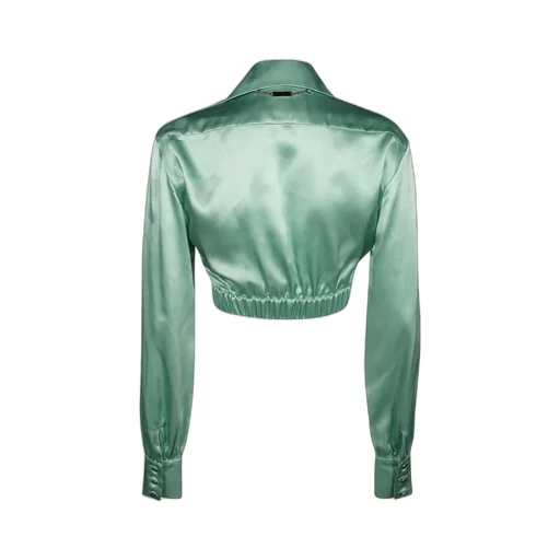 Ruffled Silk Cropped Shirt