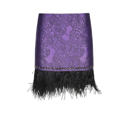 Jacquard Feather-Trimmed Mini Skirt