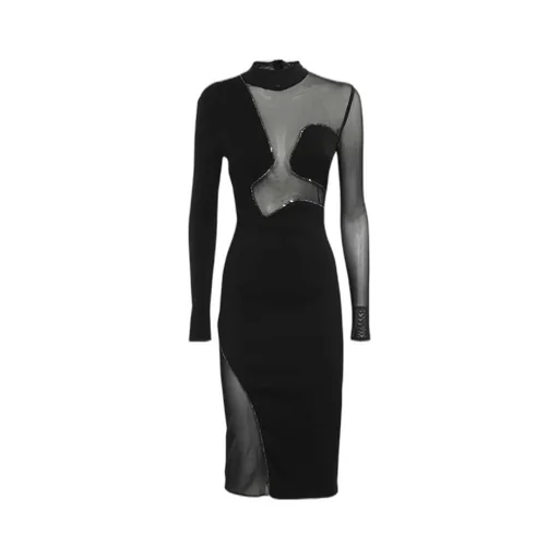 Mesh-Insert Embellished Party Dress