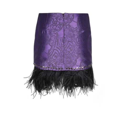 Jacquard Feather-Trimmed Mini Skirt