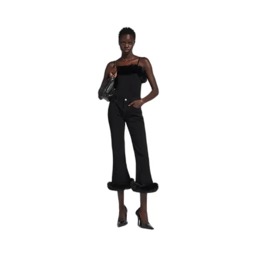 Fur Trim Flared Capri Pants