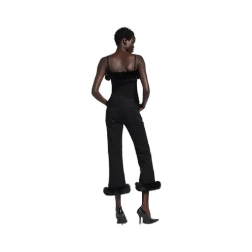 Fur Trim Flared Capri Pants