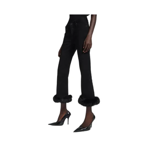 Fur Trim Flared Capri Pants