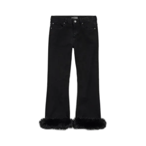 Fur Trim Flared Capri Pants