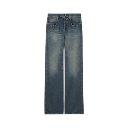 Cotton Denim Pants With Horsebit Detail
