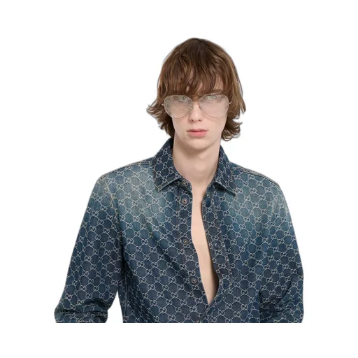 Gg Cotton Denim Jacquard Shirt