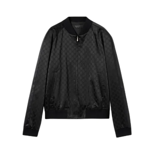 Gg Cotton Satin Zip Jacket With Piping