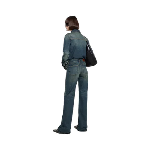 Cotton Denim Pants With Horsebit