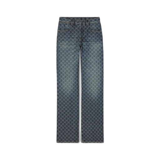 Gg Cotton Denim Jacquard Pants