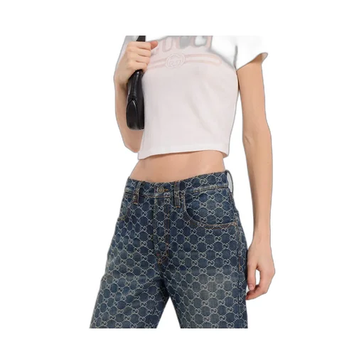 Gg Cotton Denim Jacquard Pants