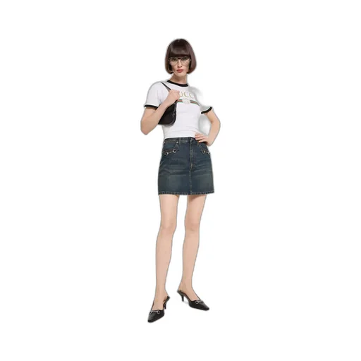 Cotton Denim Skirt With Horsebit