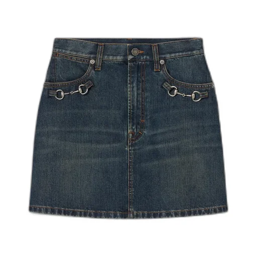 Cotton Denim Skirt With Horsebit