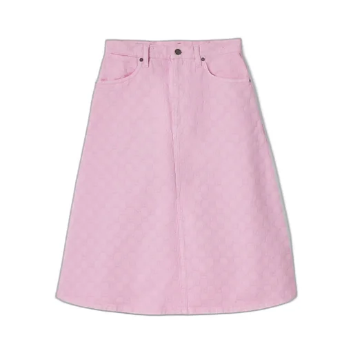 Gg Cotton Denim Jacquard Skirt