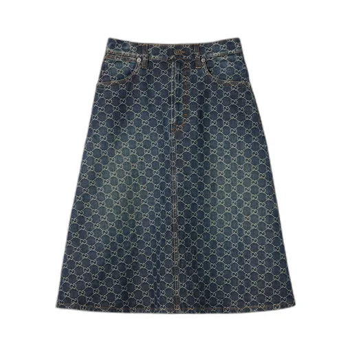 Gg Cotton Denim Jacquard Skirt
