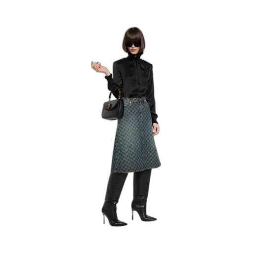 Gg Cotton Denim Jacquard Skirt