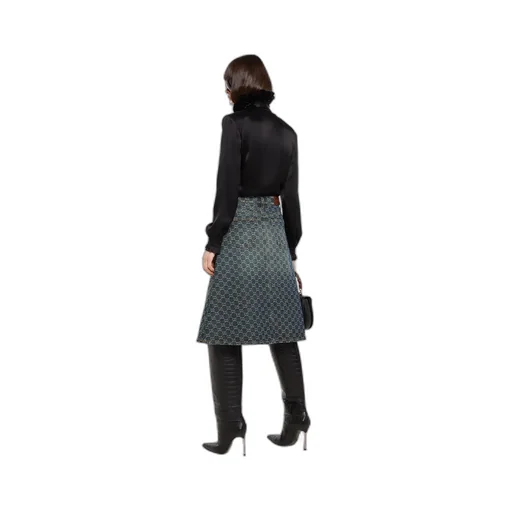 Gg Cotton Denim Jacquard Skirt