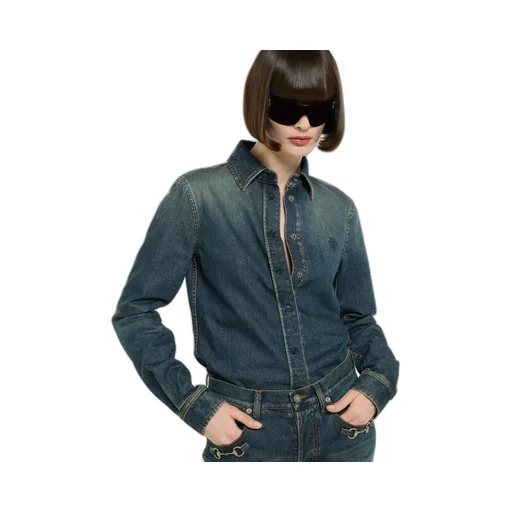 Cotton Denim Shirt With Embroidery