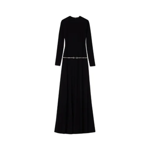 Jersey Dress With Crystal Horsebit Belt