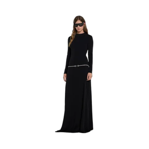 Jersey Dress With Crystal Horsebit Belt