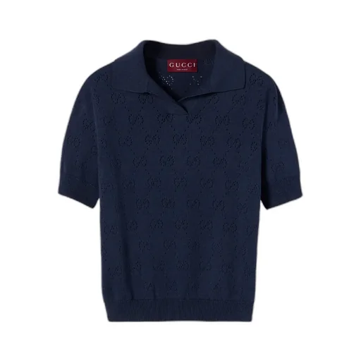Gg Pointelle Cotton Silk Polo Shirt