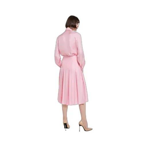 Silk Twill Pleated Midi Skirt