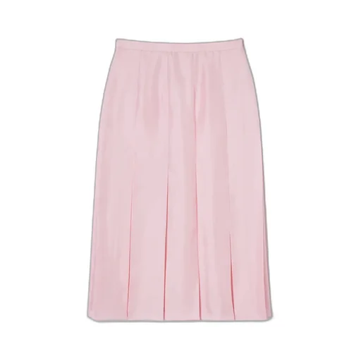 Silk Twill Pleated Midi Skirt