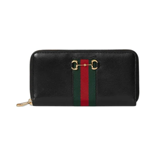 Gucci Horsebit Web Zip Around Wallet