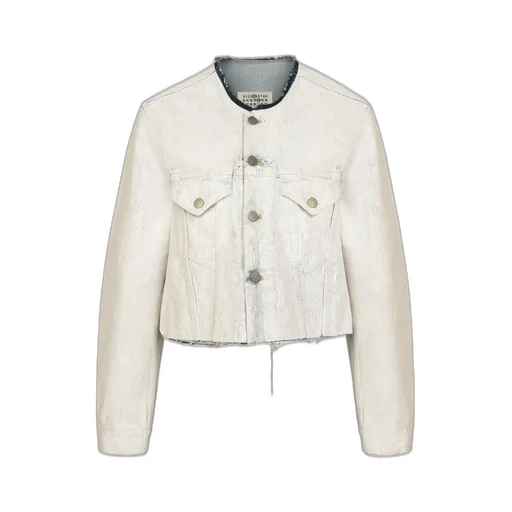 Cropped Collarless Denim Jacket