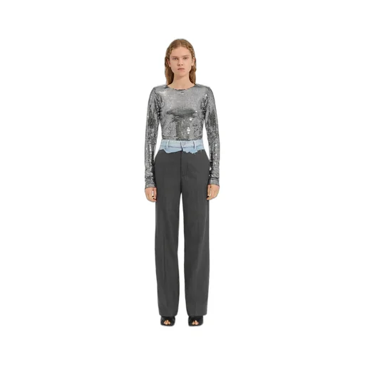 Tailored Trousers With Denim Waistband