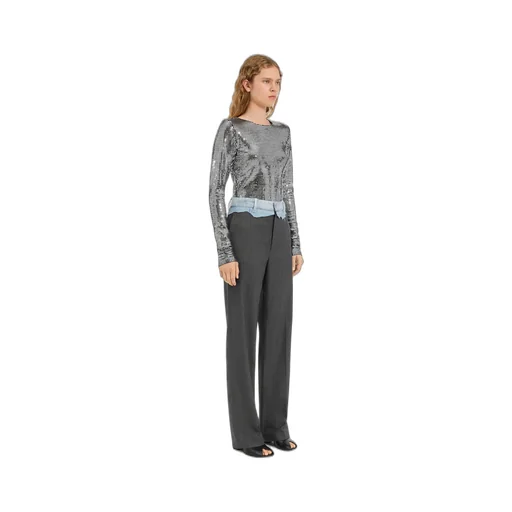 Tailored Trousers With Denim Waistband