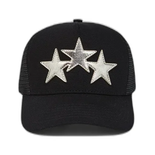 3 Star Metallic Trucker Hat - Black/Silver
