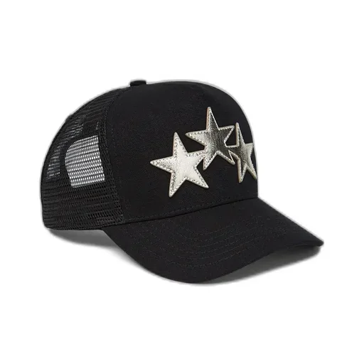 3 Star Metallic Trucker Hat - Black/Silver