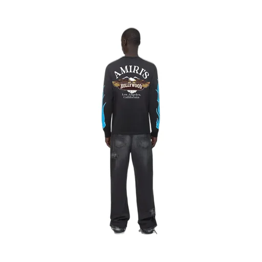Amiri Eagle Flames Long Sleeve Tee - Black