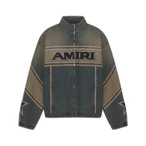 Amiri Sport Denim Track Jacket - Worn Slate