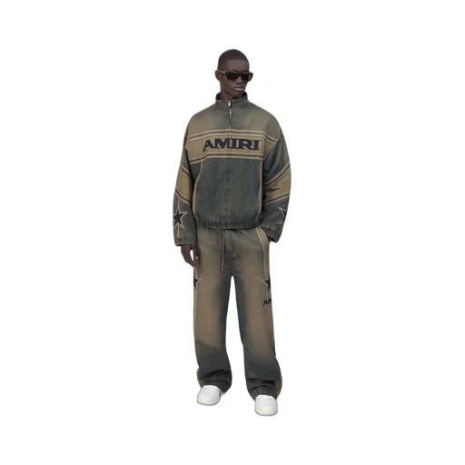 Amiri Sport Denim Track Jacket - Worn Slate