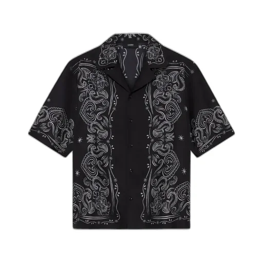 Bandana Paint Oversized Bowling Shirt - Black